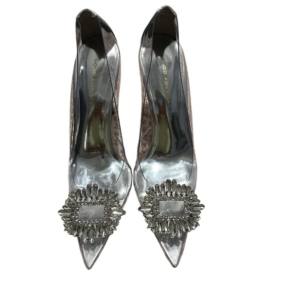 NWOT GOOD AMERICAN “CINDER-F*CKIN-RELLA” GLASS PUMPS, SIZE 8.5 - Picture 1 of 2